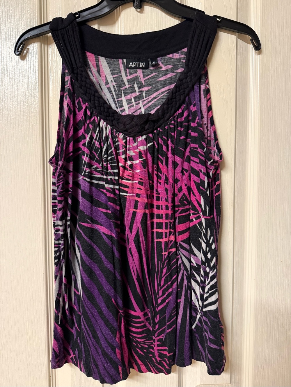 Apt. 9 Black, Pink & Purple Tropical Braided-Neck Tank